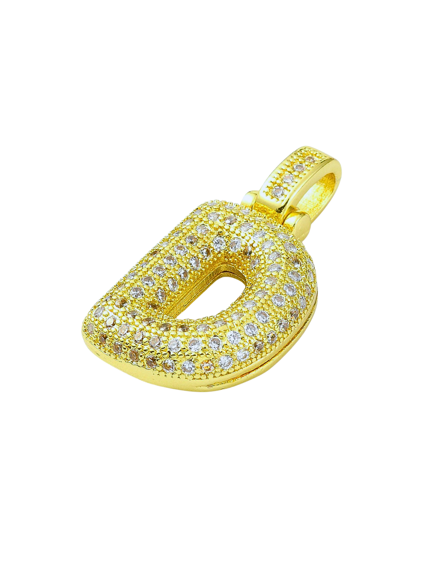 Side view of Bubble Rhinestone Letter "D" Charm 