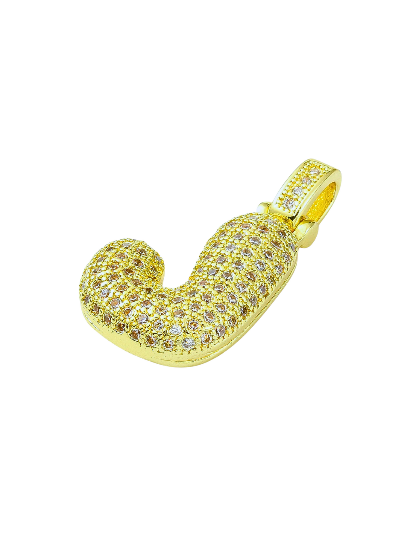 Side view of Bubble Rhinestone Letter Charm "J" 