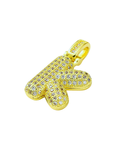 Gold Rhinestone Bubble Letter "K" Charm