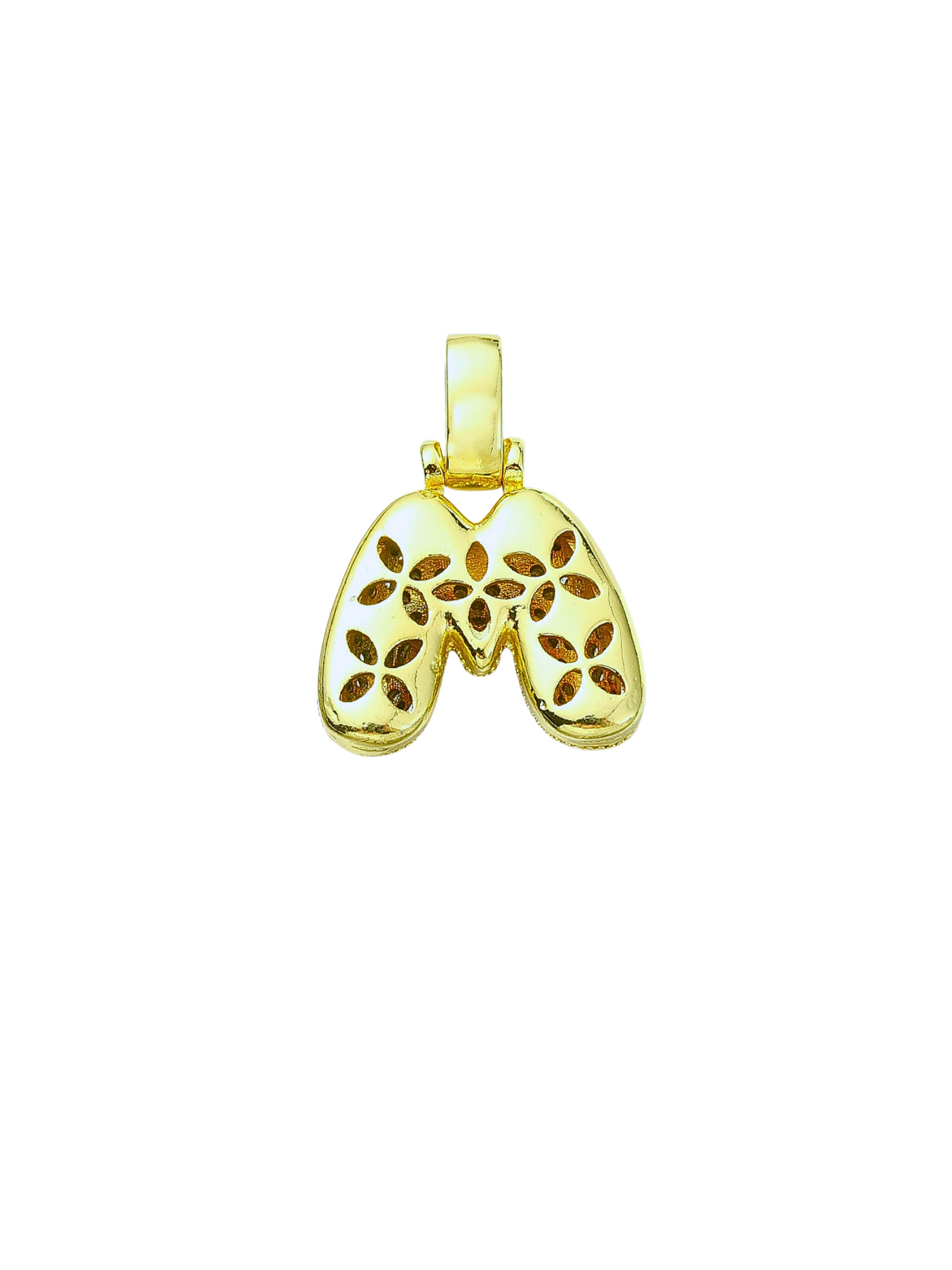 Gold Rhinestone Bubble Letter "M" Charm