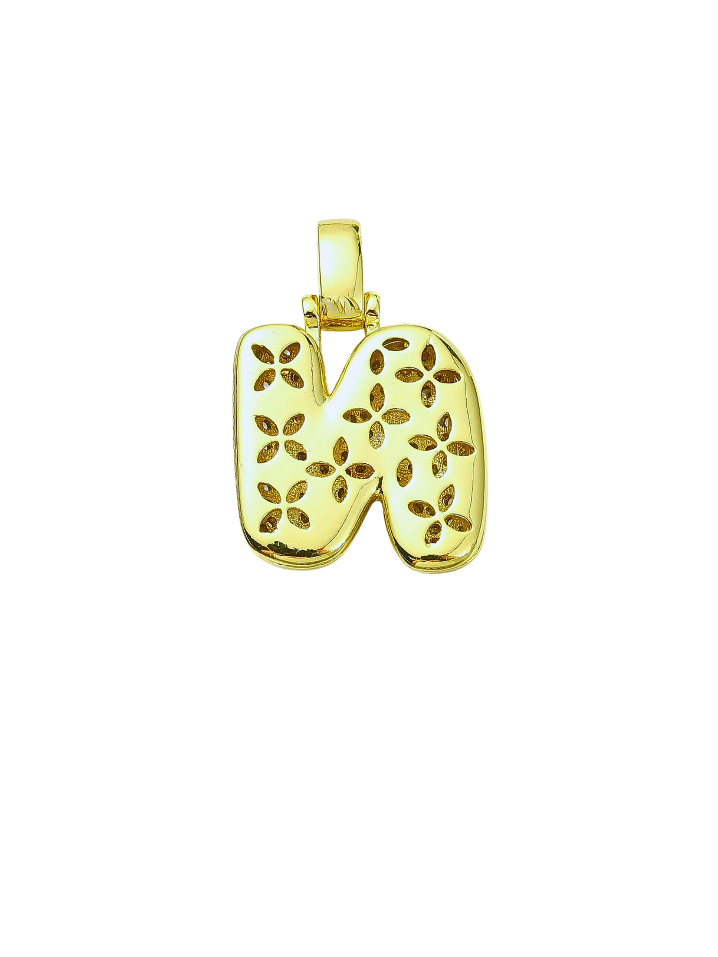 Gold Rhinestone Bubble Letter "N" Charm