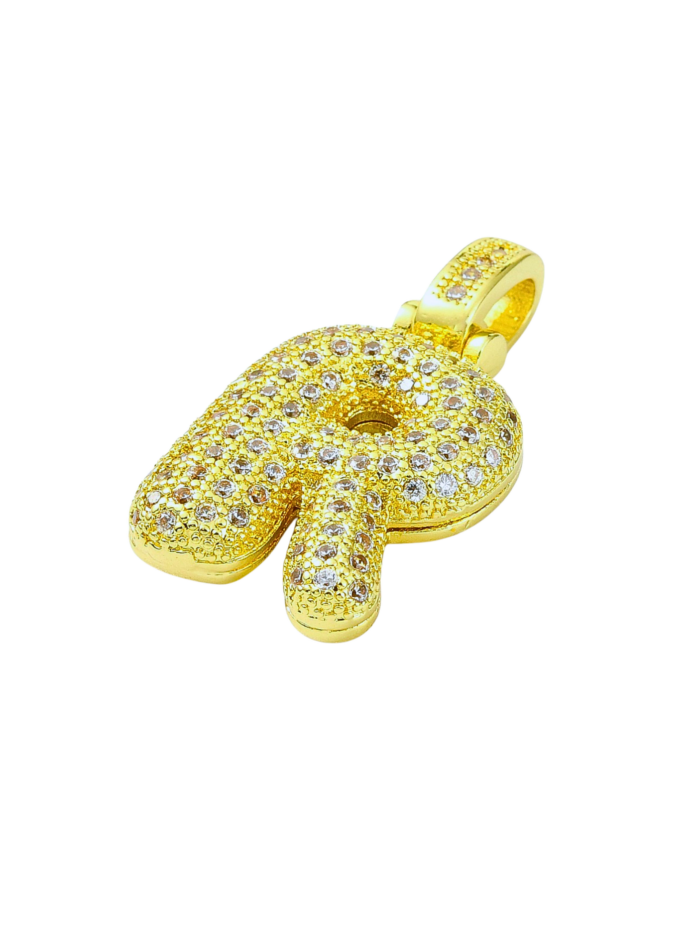 Gold Rhinestone Bubble Letter "R" Charm