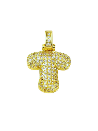 Gold Rhinestone Bubble Letter "T" Charm