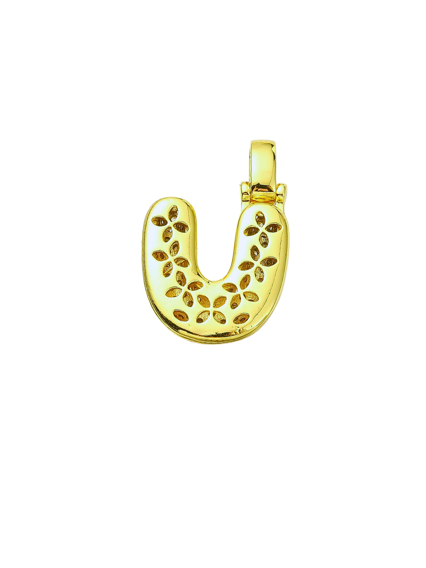 Gold Rhinestone Bubble Letter "U" Charm