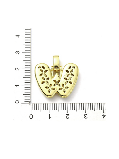 Gold Rhinestone Bubble Letter "W" Charm