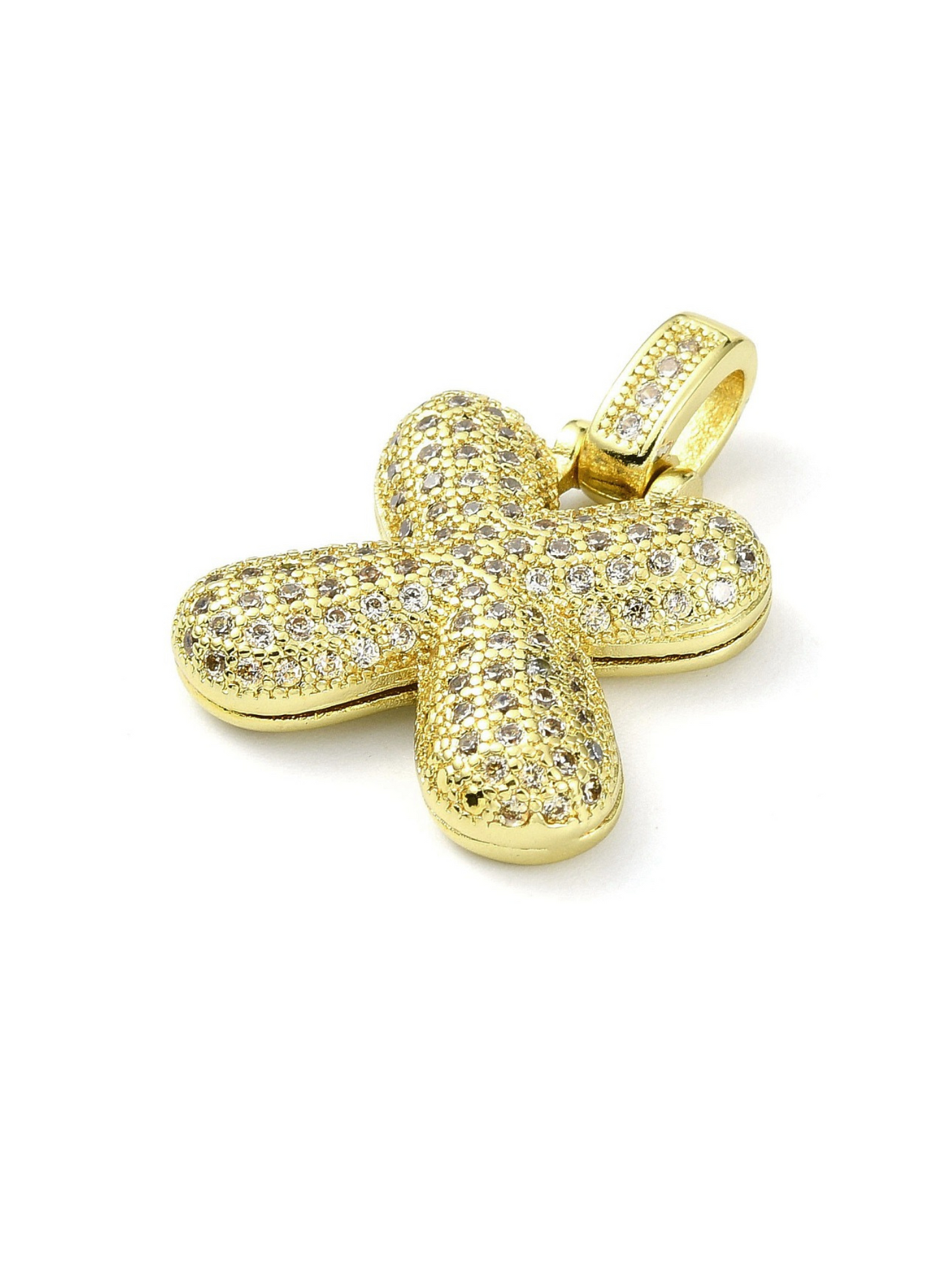 Gold Rhinestone Bubble Letter "X" Charm