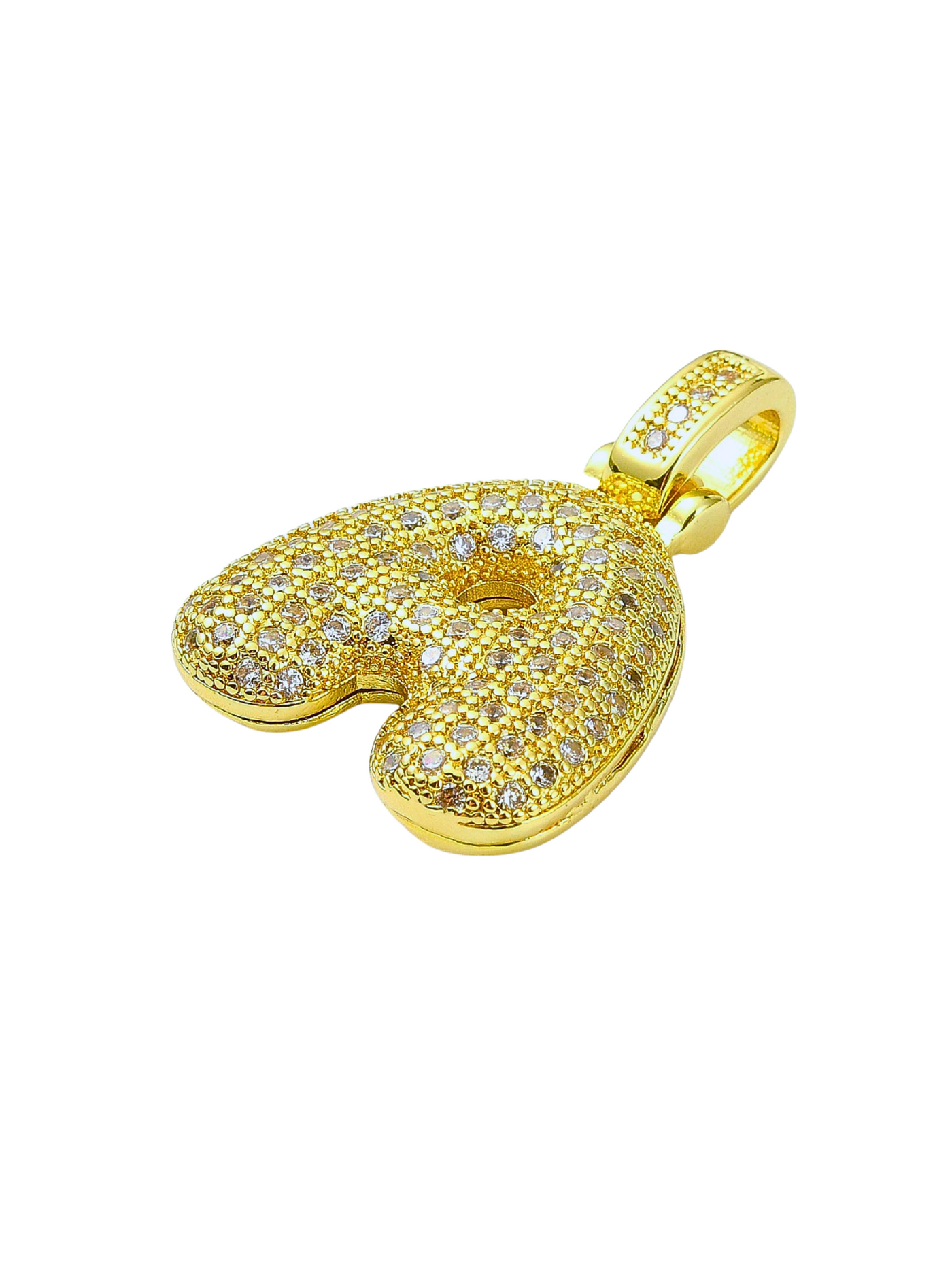 Side view of Bubble Rhinestone Letter Charm "A" 