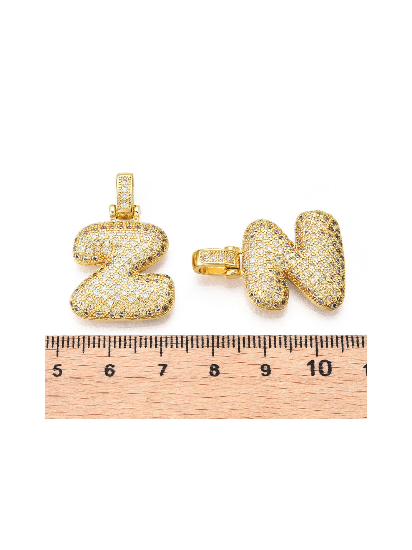 Gold Rhinestone Bubble Letter "Z" Charm