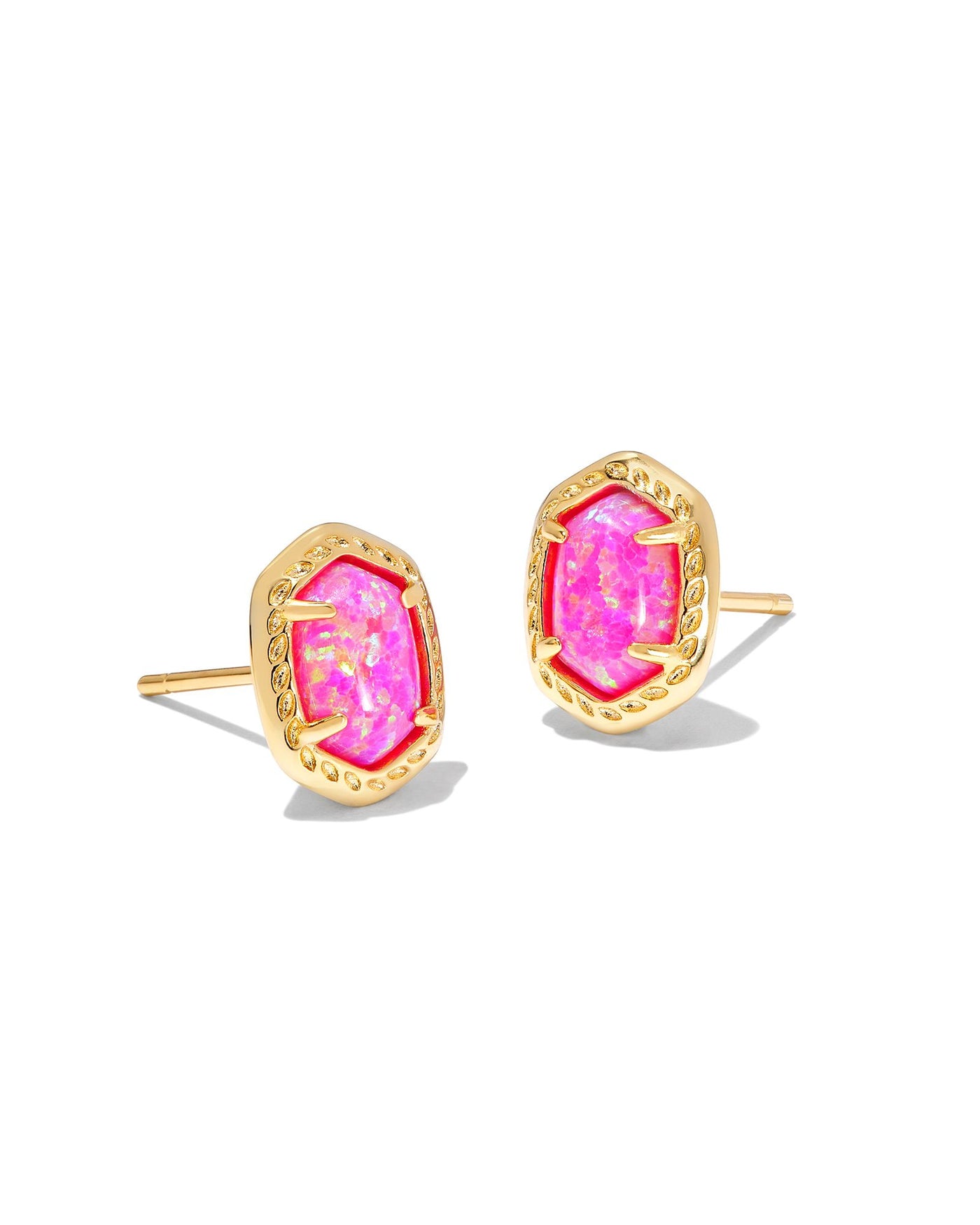 Kendra Scott Daphne Framed Studs in Gold Magenta Kyocera Opal front view.