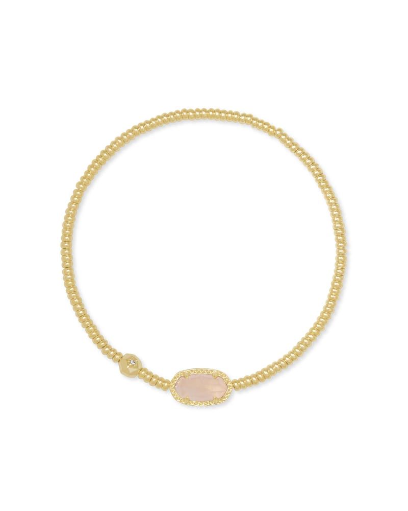 Kendra Scott Grayson Stretch Bracelet in Gold Rose Quartz on white background.