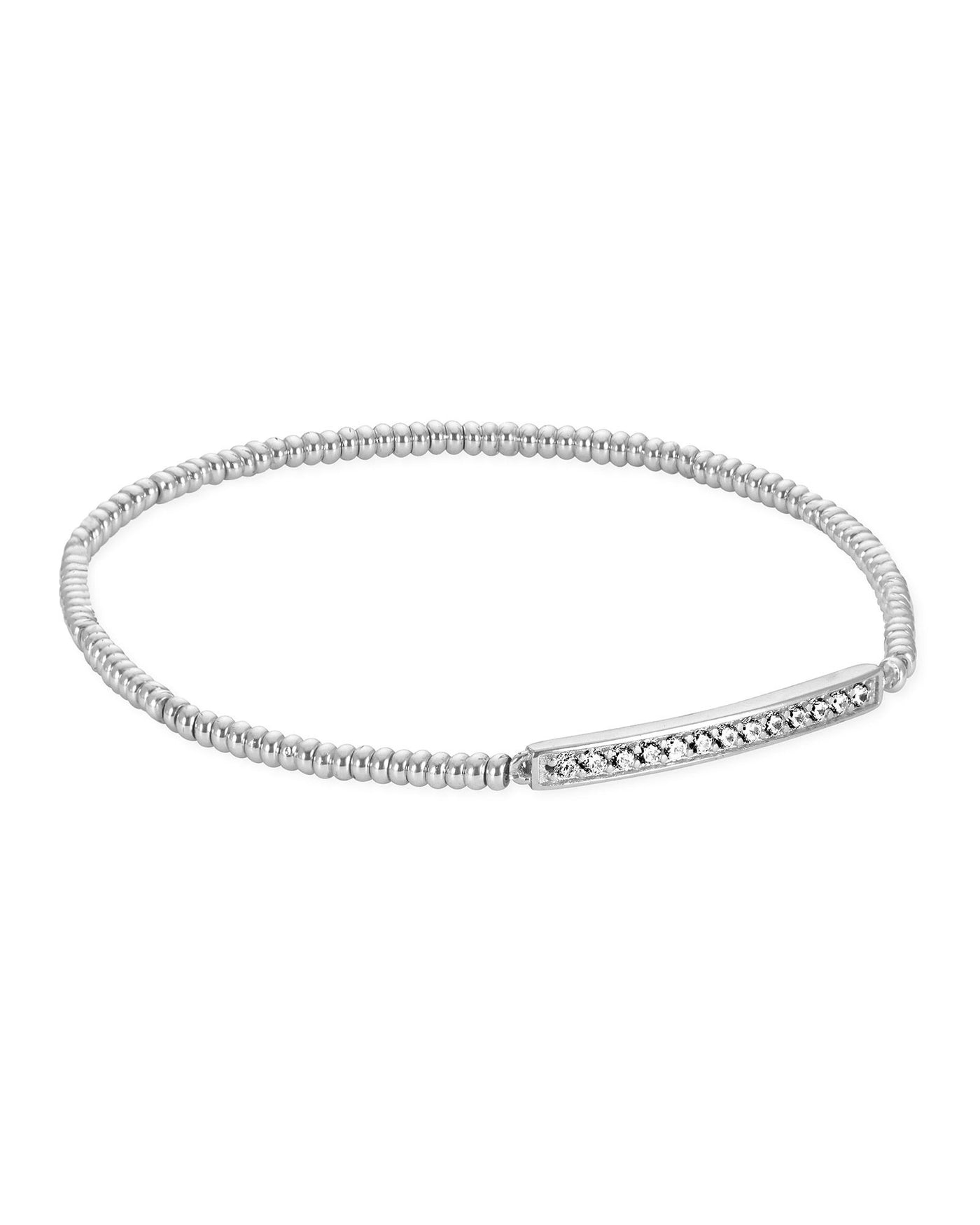 Kendra Scott silver beaded bracelet with pave bar pendant.