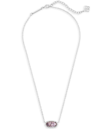 Kendra Scott Elisa Pendant Necklace Silver Purple Amethyst on white background, full front view.