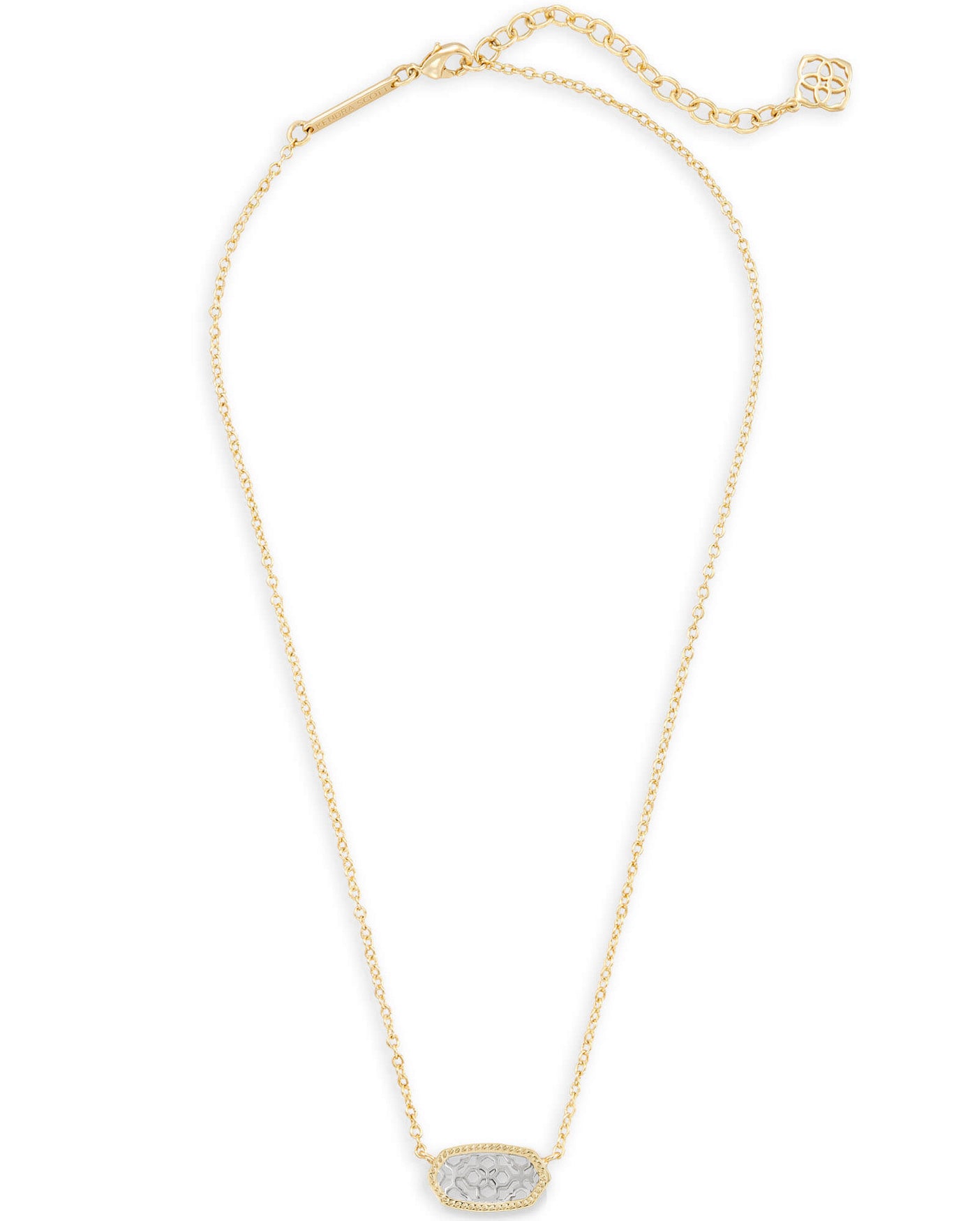 Kendra Scott Elisa Pendant Necklace in Gold Rhodium Filigree Mix full view.