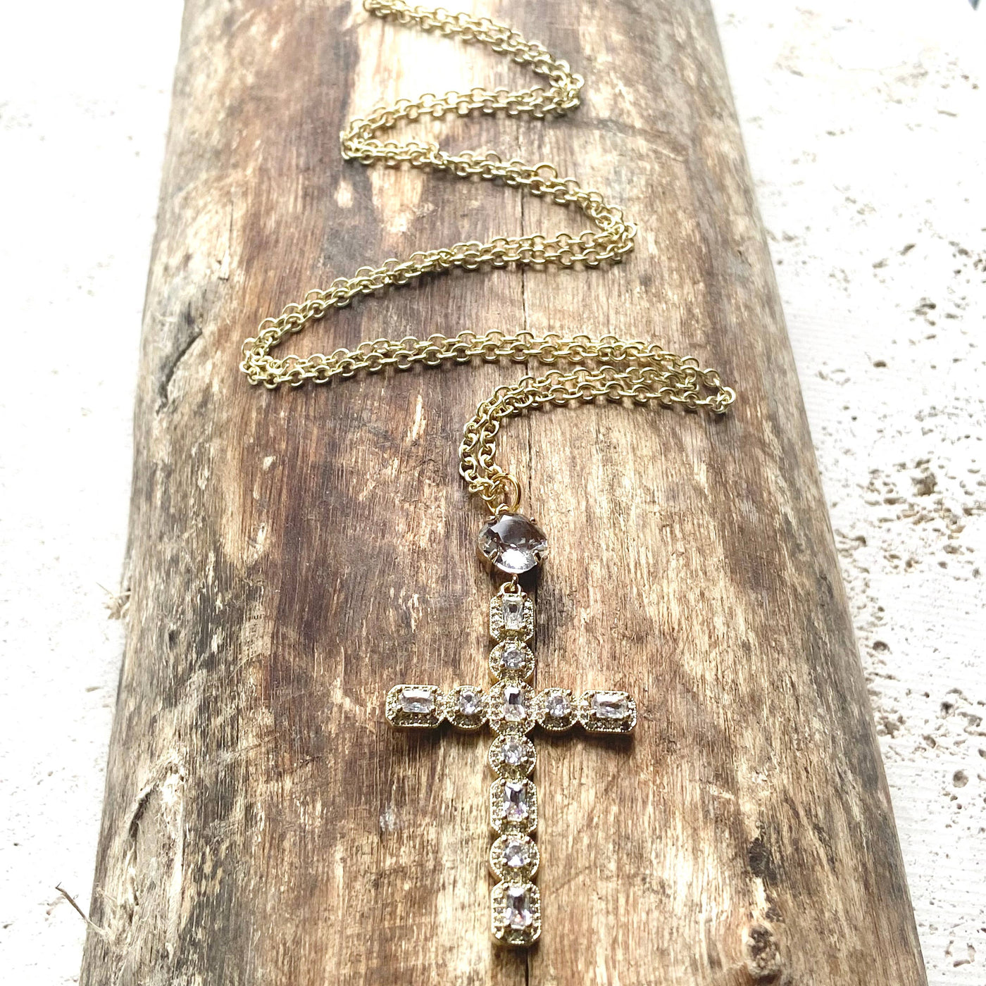 VB&CO Designs Handmade Jewelry Crystal Cross - Gold