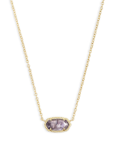 Kendra Scott Elisa Pendant Necklace Gold Purple Amethyst on white background, front closeup.