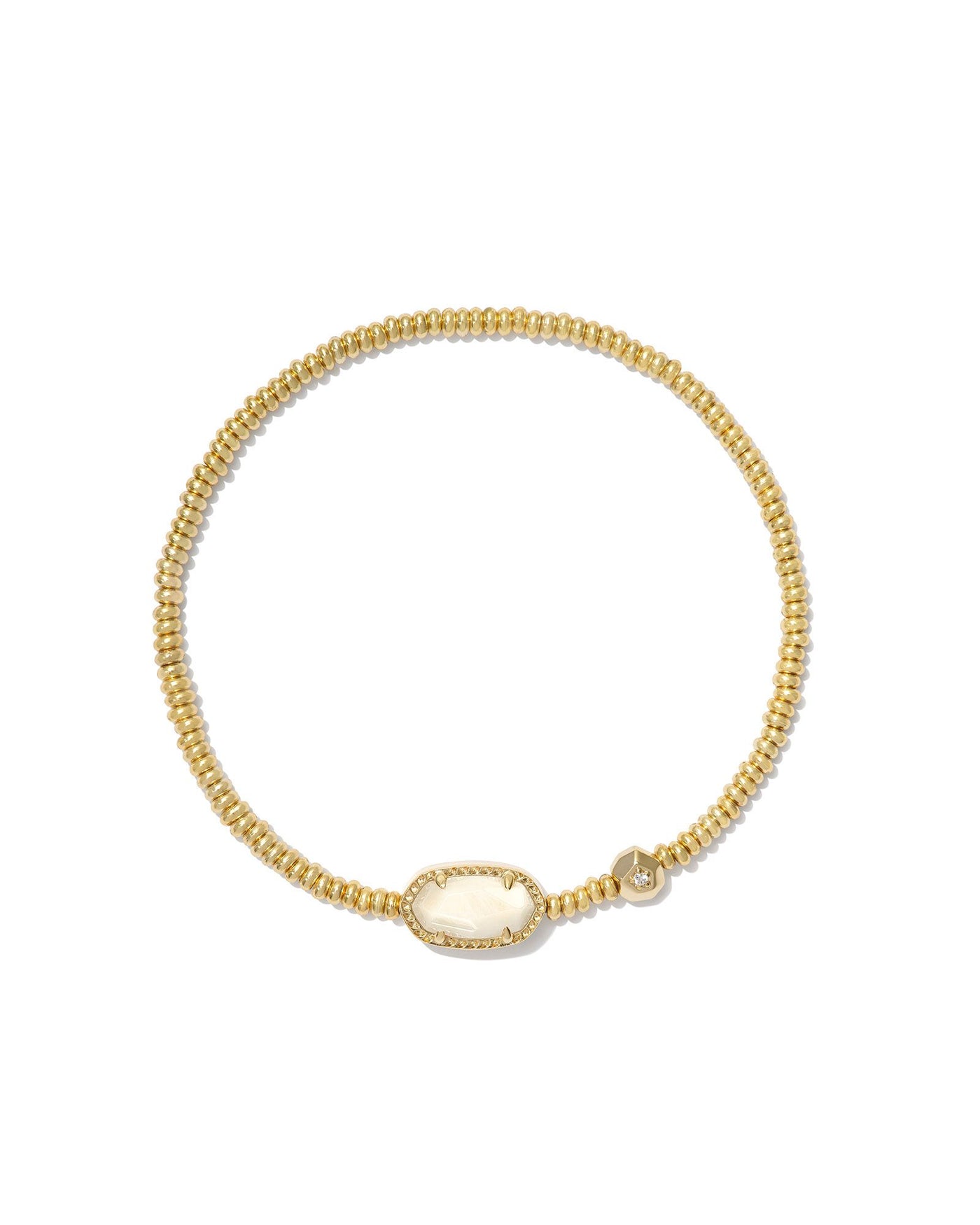 Kendra Scott Grayson Stretch Bracelet in Gold Light Yellow Mother of Pearl on white background, front view.