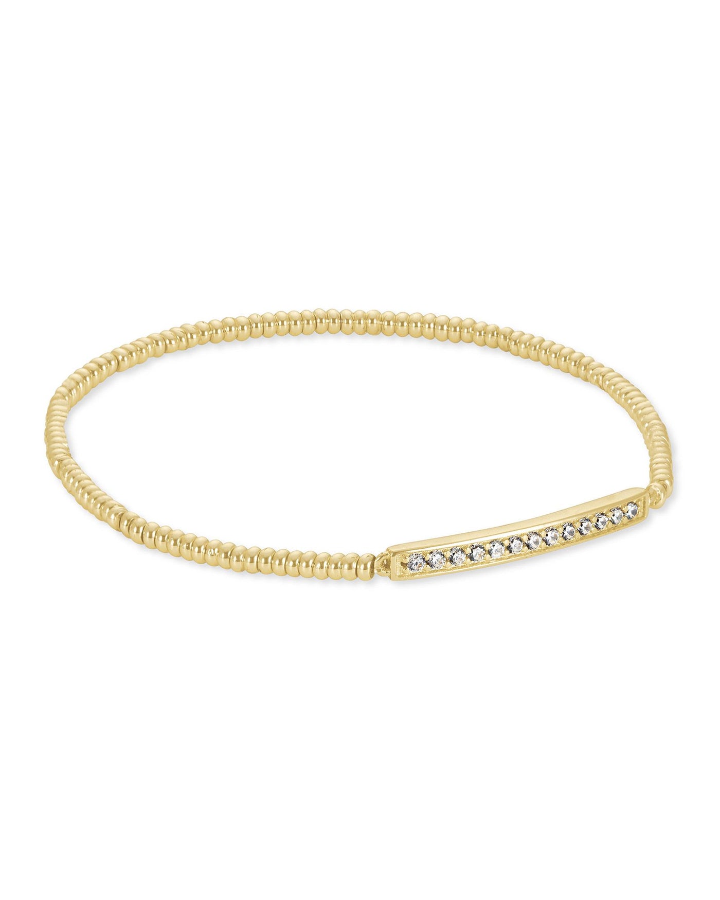 Kendra Scott gold beaded bracelet with pave bar pendant.