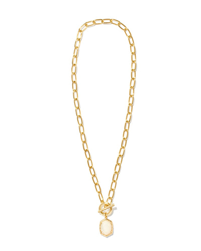 Full front view of Daphne Chain Link Necklace in gold ivory mother of pearl.