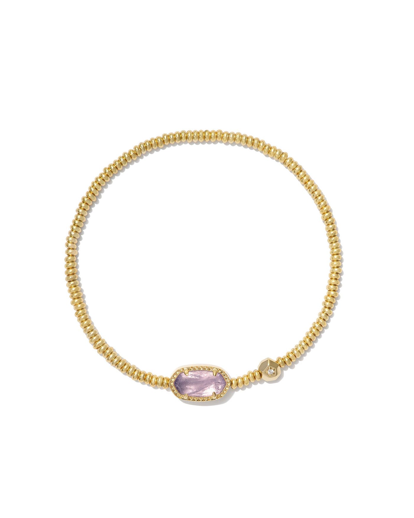 Kendra Scott Grayson Stretch Bracelet in Gold Amethyst on white background.