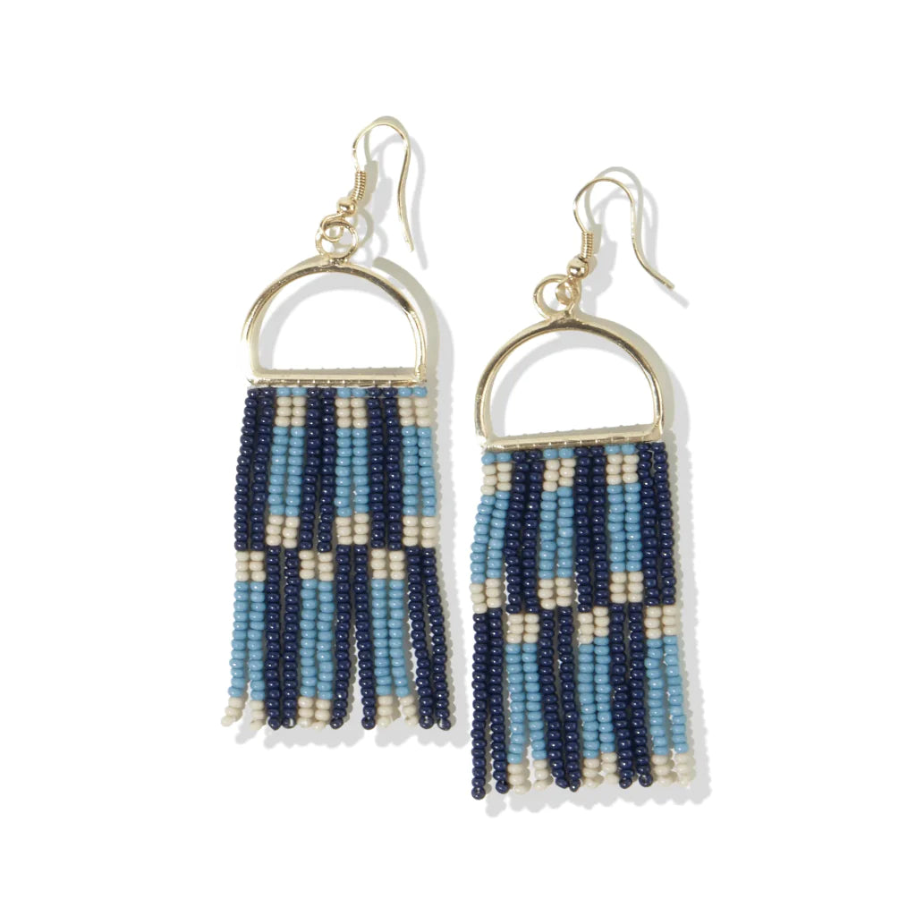 Blue Allison Stripe Fringe Earrings