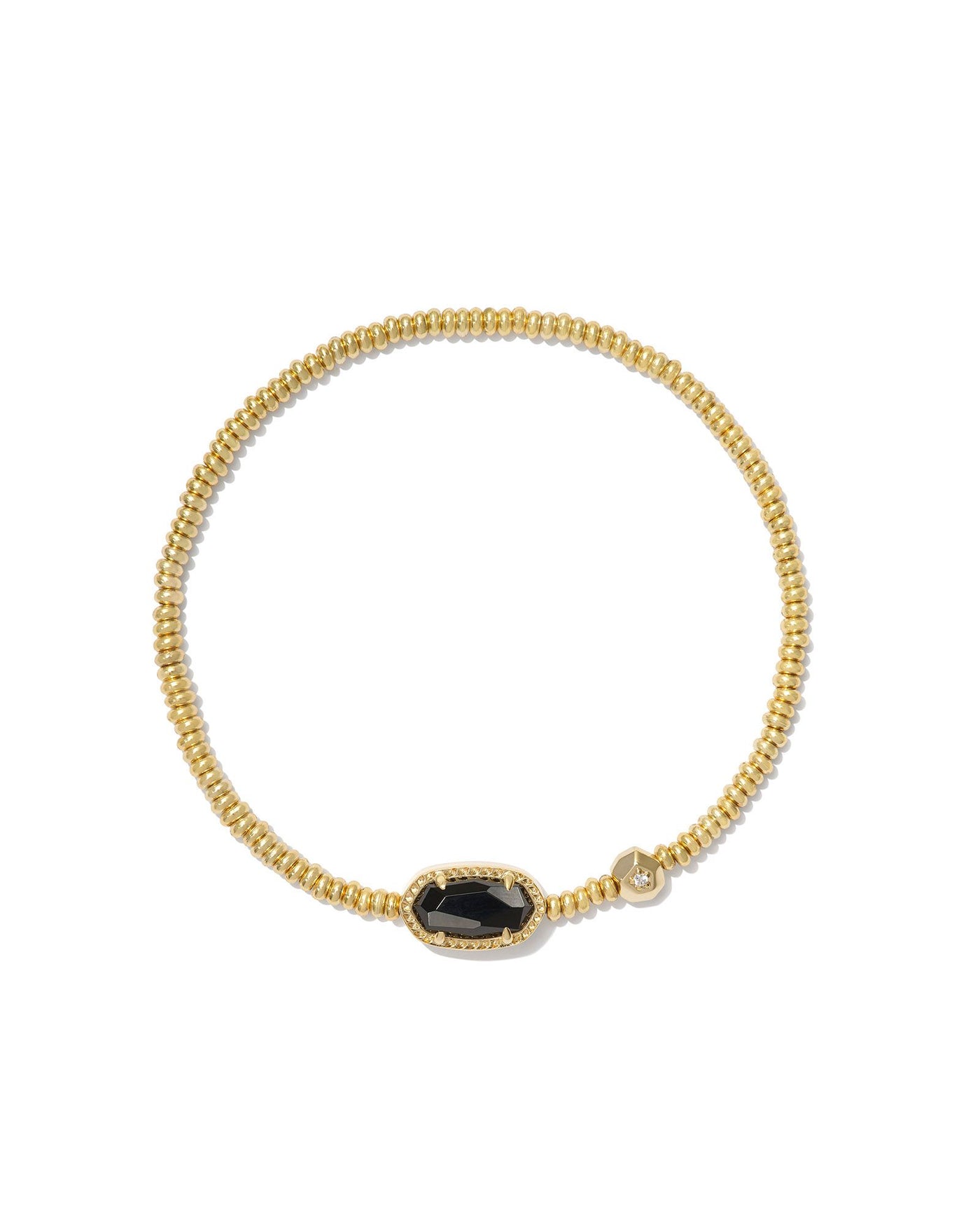 Gold beaded stretch bracelet with black agate pendant.