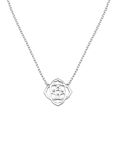 Silver Kendra Scott emblem pendant necklace, closeup.