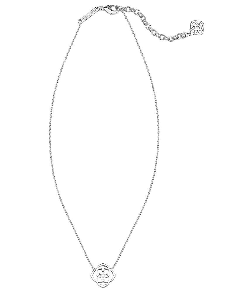 Silver Kendra Scott emblem pendant necklace, full view.