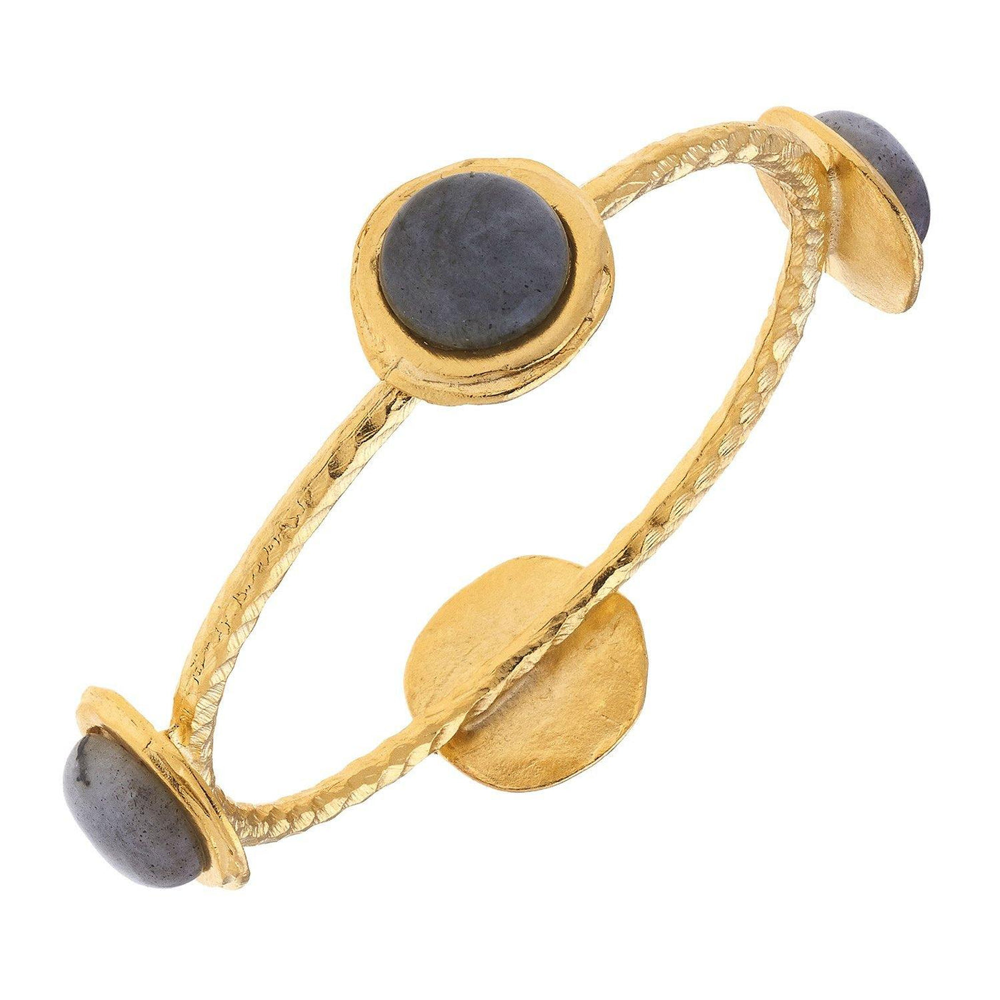 Labradorite stationary stones on a twisted gold bangle