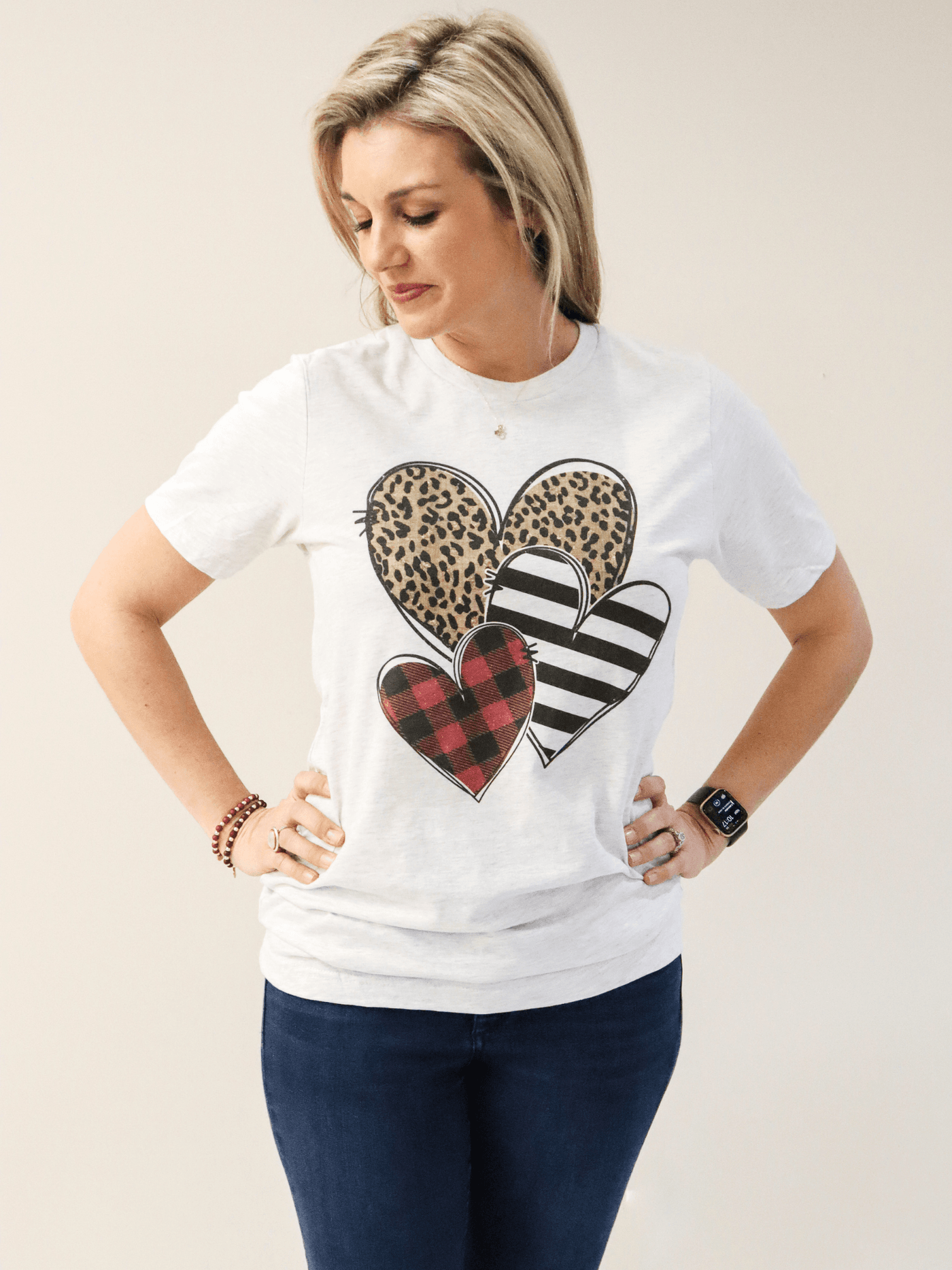 Three hearts Valentine Tee front view.