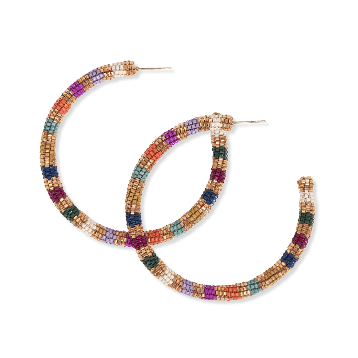 Raquel Striped Beaded Hoops Rainbow