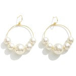 Chunky Pearl Beaded Hoop Drop Earrings