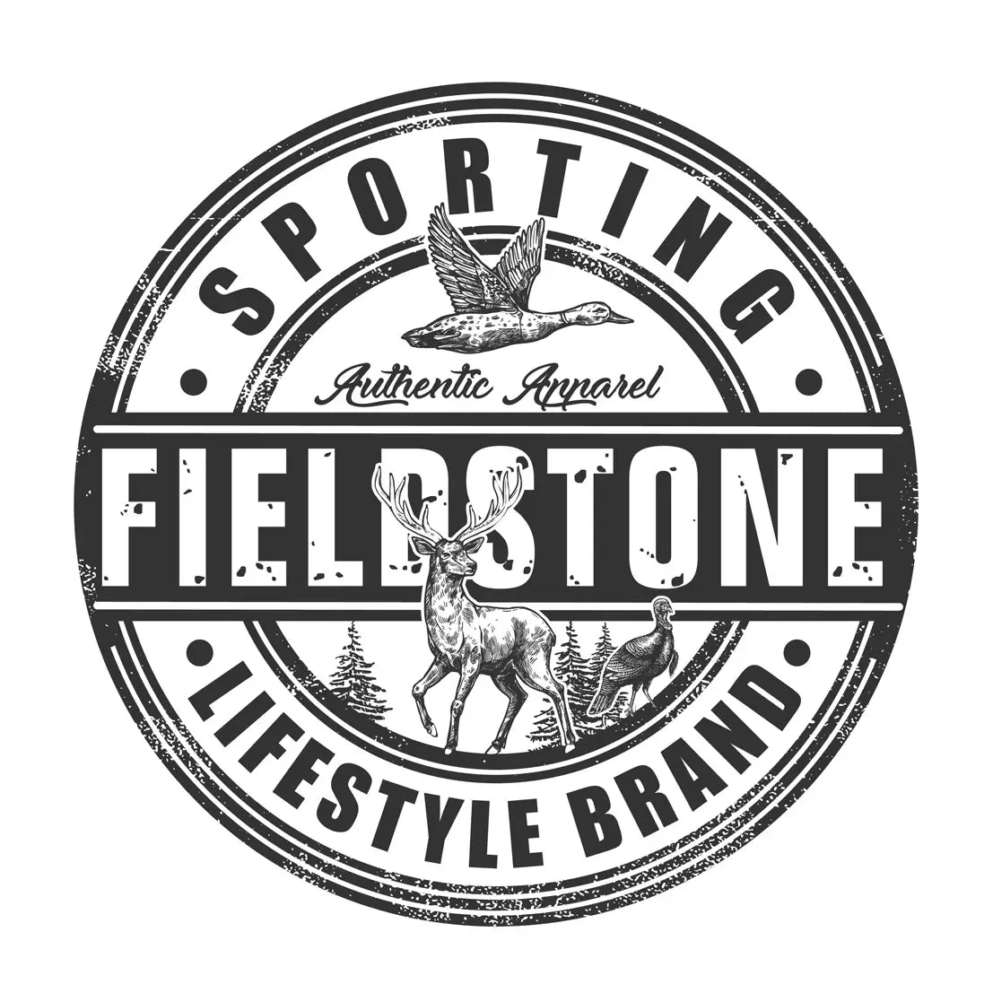 Round Fieldstone Logo Sticker with Wild Game on the Sticker