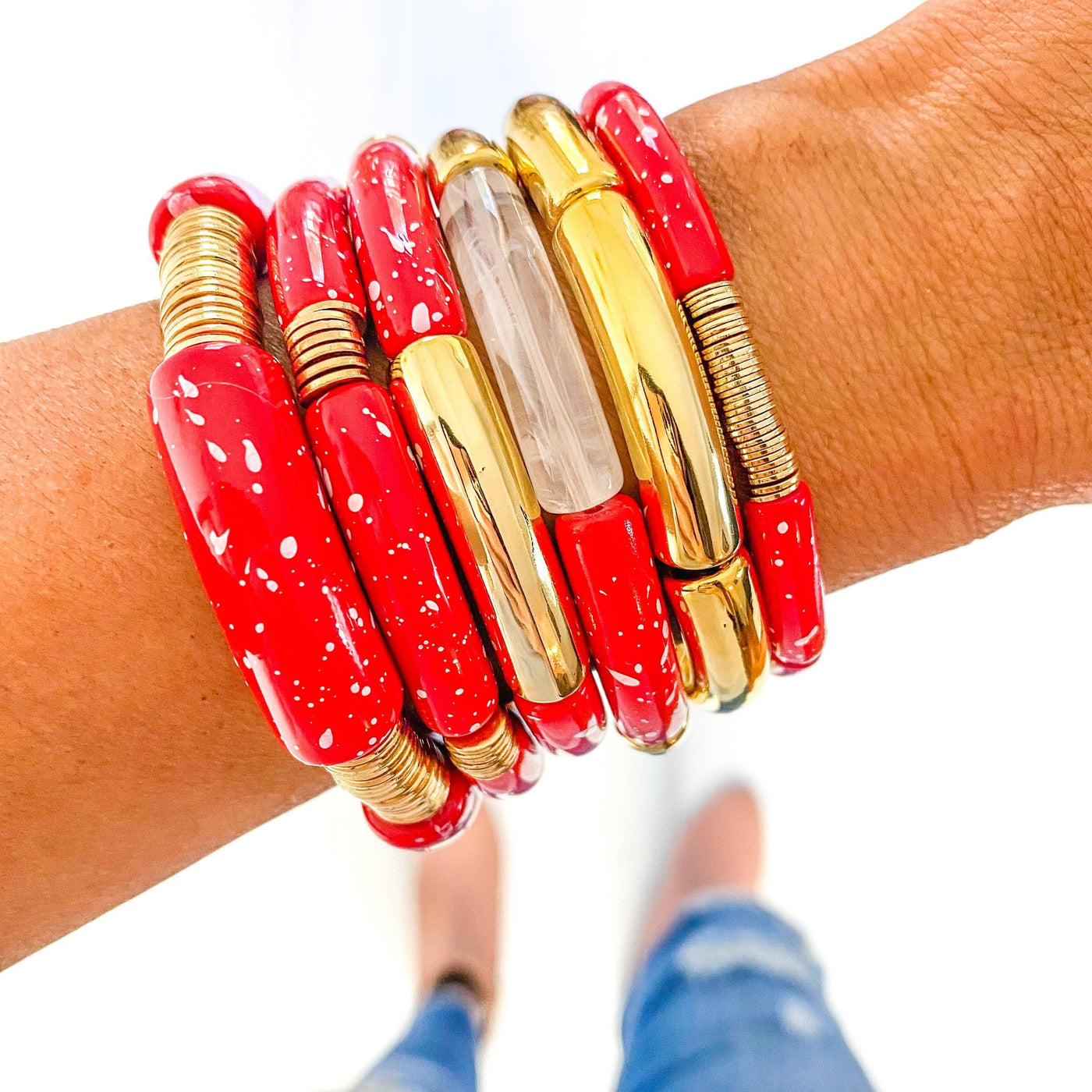 Acrylic Tube Bamboo & Heishi Shell Bracelets | Fruit of the Vine Boutique 