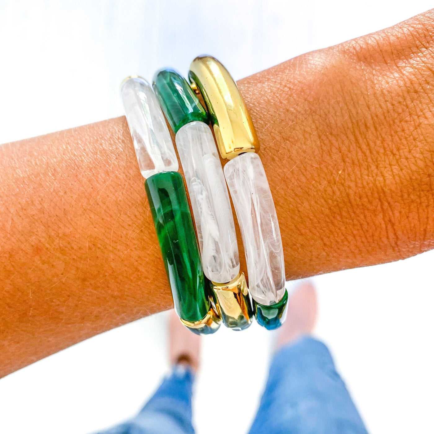 Acrylic Tube Bamboo & Heishi Shell Bracelets | Fruit of the Vine Boutique 