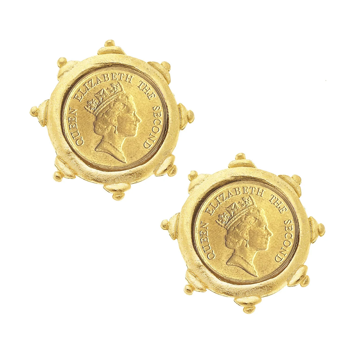 Queen Elizabeth II Coin Studs | Susan Shaw | Fruit of the Vine Boutique 