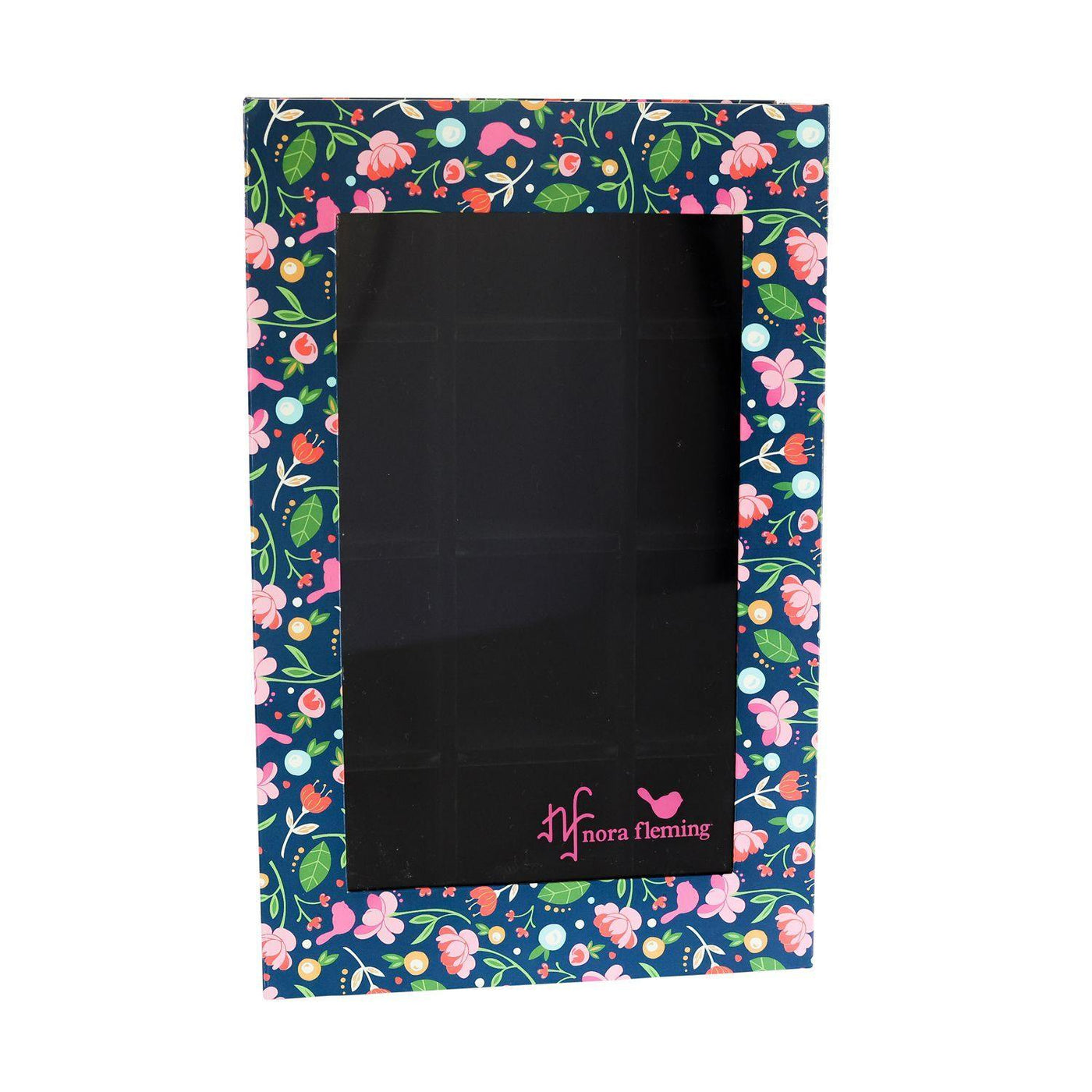 Navy and floral patterned 12 sectioned box with plexiglass window for storing Nora Fleming minis