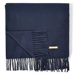 Navy fringe end blanket scarf