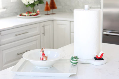 White melamine papertowel holder on display with minis\