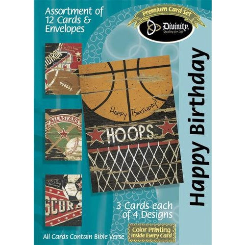 Box of assorted sports themed birthday cards