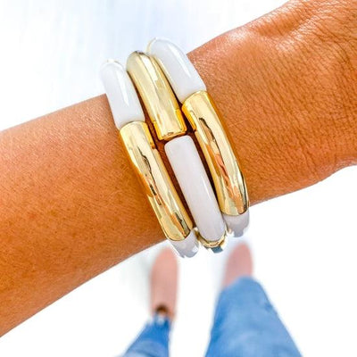 Acrylic Tube Bamboo & Heishi Shell Bracelets | Fruit of the Vine Boutique 